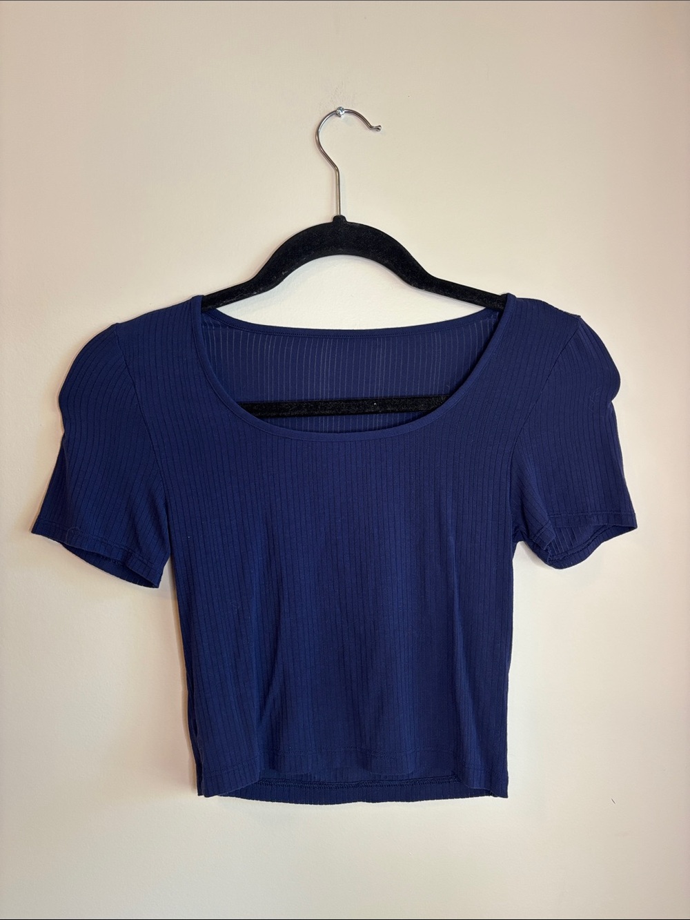 Navy Ribbed Scoop Neck Crop Top - Women